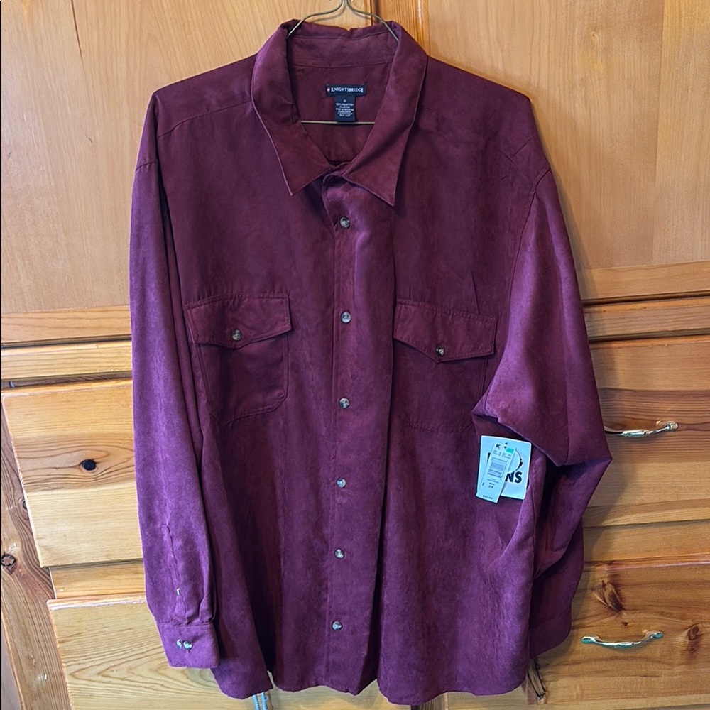 NWT casual cranberry colored Button-Up Shirt, 3X